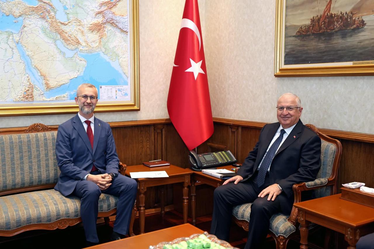 Ukraine's Ambassador to Türkiye Nariman Dzhelyalov (L) meets with Turkish Defense Minister Yasar Guler in Ankara, Türkiye, Aug 22, 2025.  (Photo via Turkish MoD)