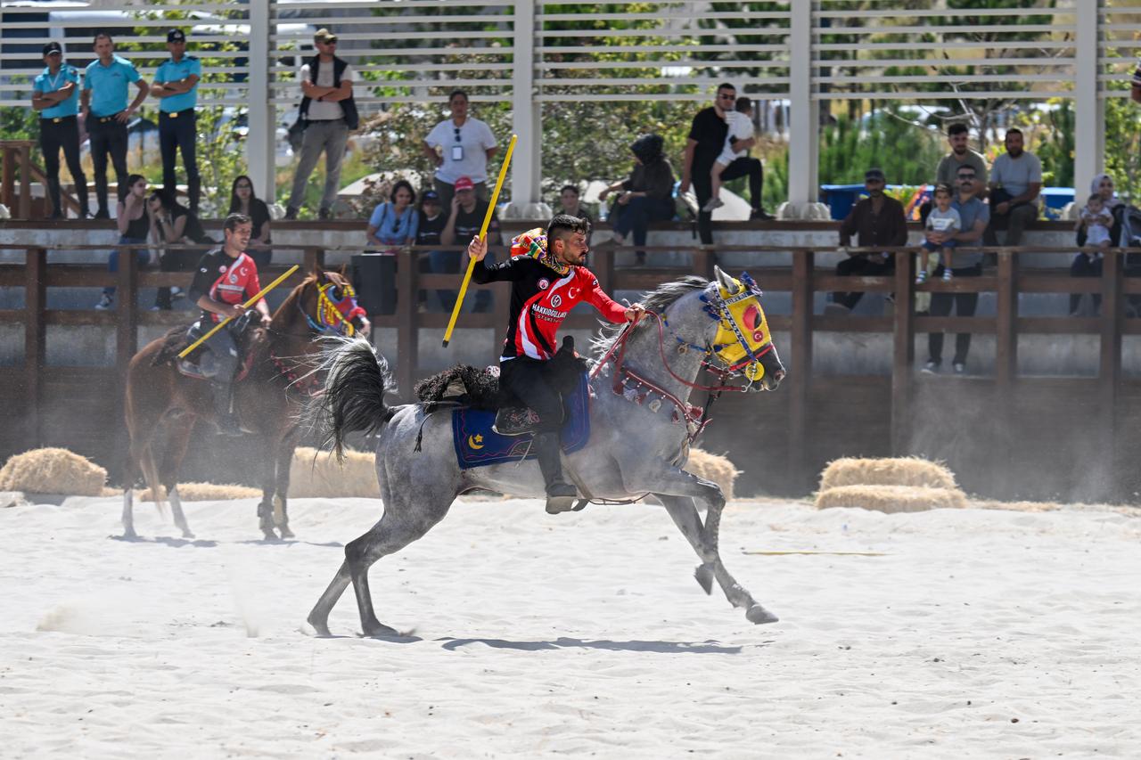 A view from horseback jereed demonstrations as part of the 954th Manzikert (Malazgirt) Victory celebration in Ahlat district of Bitlis, Türkiye, Aug. 23, 2025. (AA Photo)