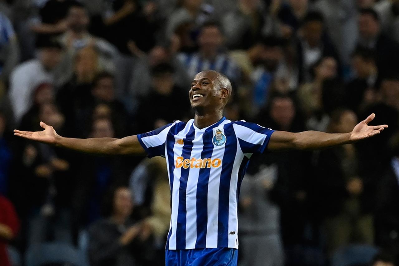 FC Portos Portuguese defender Tiago Djalo celebrates scoring his teams first goal during the UEFA Europa League 1st round day 3 football match between FC Porto and Hoffenheim at the Dragao stadium, on October 24, 2024. (AFP Photo)
