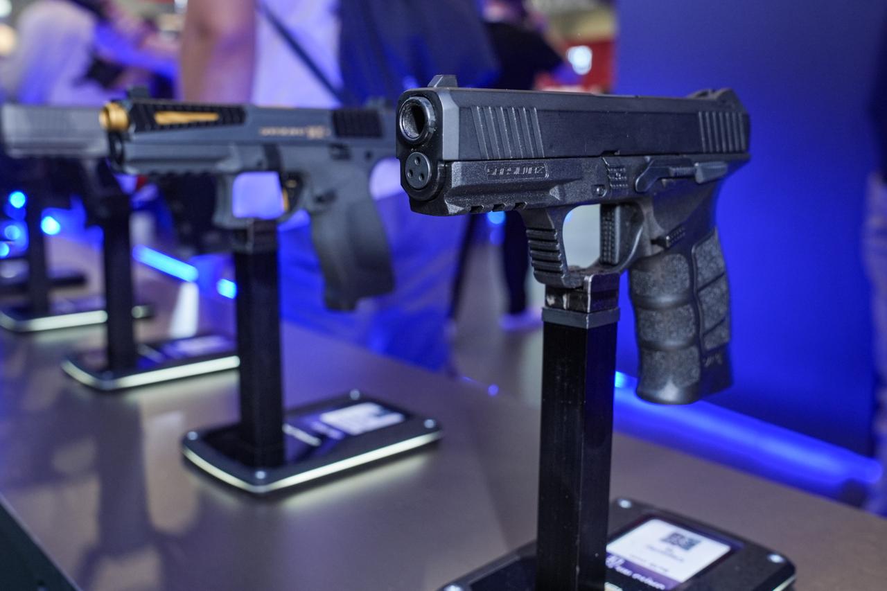 A view of Sarsilmaz SAR9 METE CE is displayed at the 17th International Defense Industry Fair in Istanbul, Türkiye, July 24, 2025. (AA Photo)