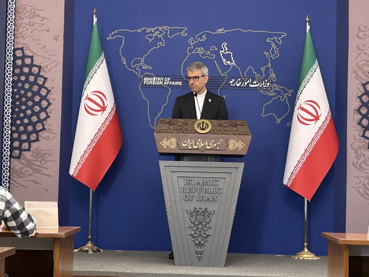 Iranian Foreign Ministry Spokesman Esmaeil Baqaei holds a press conference at the ministry building in Tehran, Iran on August 18, 2025. (AA Photo)