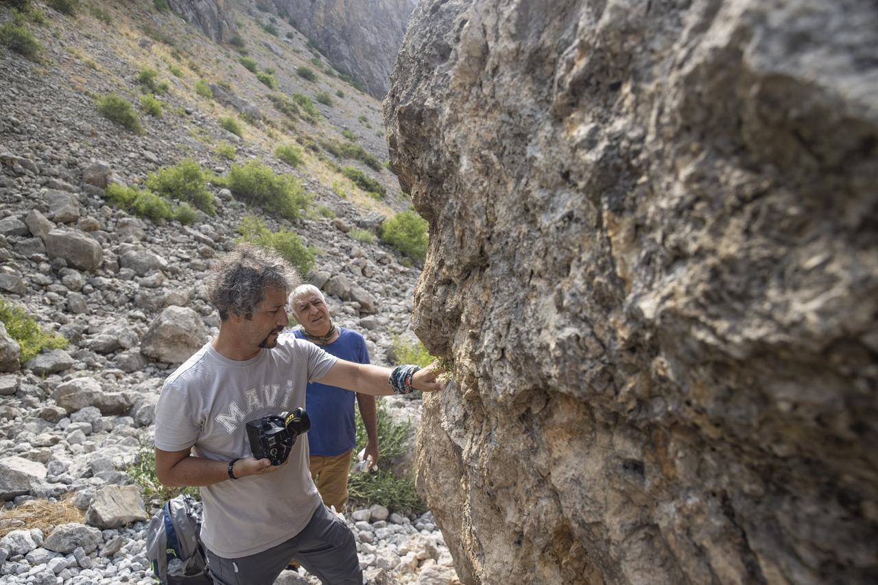 Konya-based academic Metin Armagan (left) during his field research in the rural areas of Tunceli, Türkiye, Aug. 25, 2025. (AA Photo)