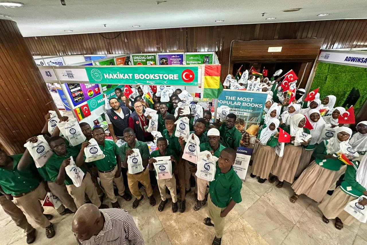 Gofreebooks team distributing free Islamic books at Ghana International Book Fair, in Accra, Ghana, Aug. 23, 2025.
