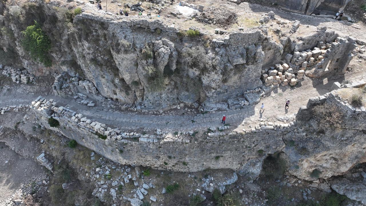 An aerial view from the ongoing excavations at the ancient city of Sillyon in Serik, Antalya, Türkiye, Aug. 26, 2025. (AA Photo)