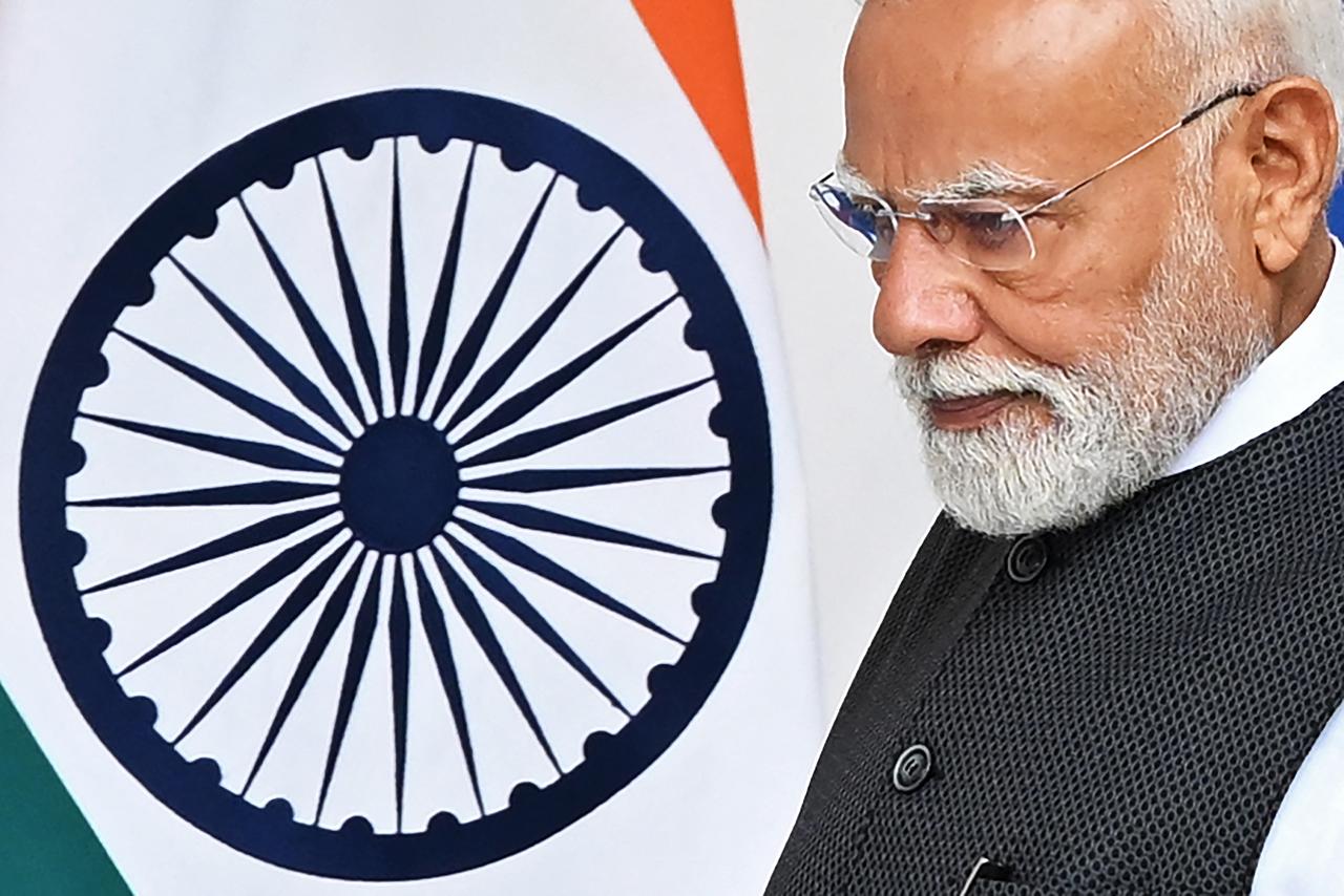 India's Prime Minister Narendra Modi arrives to attend a meeting with his Fiji counterpart Sitiveni Rabuka at the Hyderabad House in New Delhi on August 25, 2025. (AFP Photo)