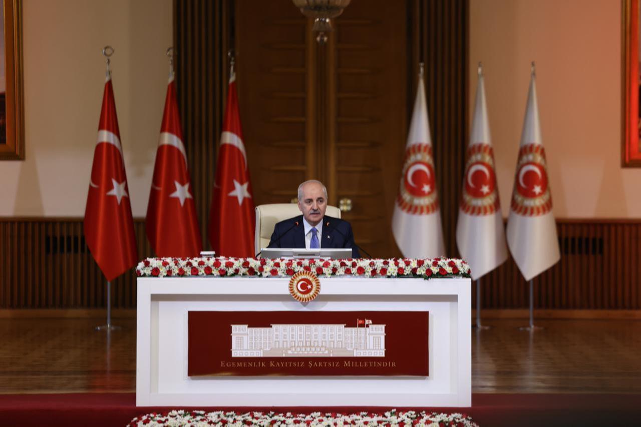 Parliament President Numan Kurtulmus speaks at the first meeting of commission in line with the goal of a “terror-free Türkiye in Ankara on 5 August, 2025. (AA Photo)