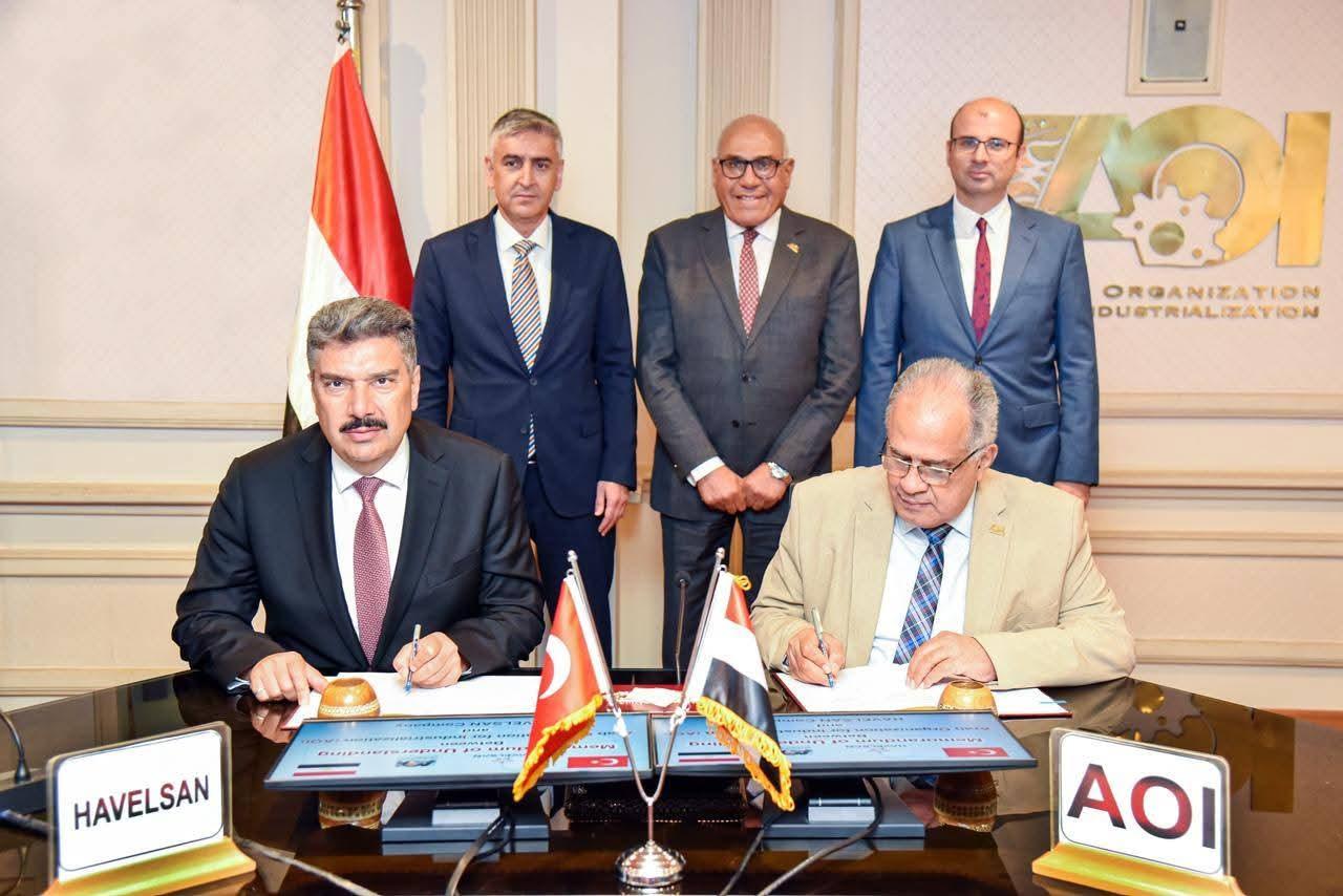 Havelsan's General Manager Mehmet Akif Nacar (L) and other officials during the signing ceremony of a deal between Havelsan and Egypt's AOI in Cairo, 26 August, 2025. (Photo via X/@TurkishCairoAmb)