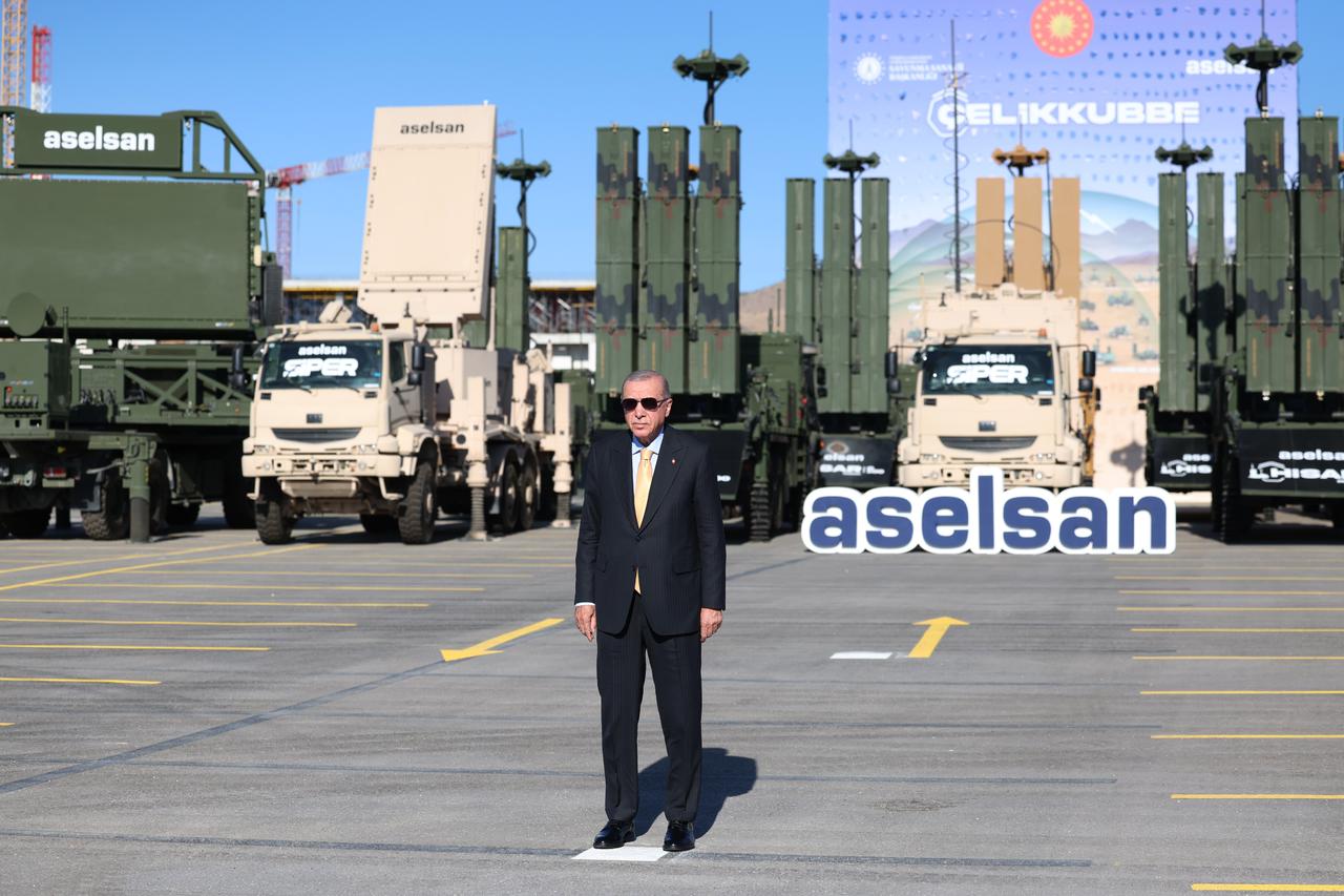 Turkish President Recep Tayyip Erdogan attends the Steel Dome Deliveries, Facility Openings, and Ogulbey Groundbreaking Ceremony held at the ASELSAN Golbasi Campus in Ankara, Türkiye on August 27, 2025.(Turkish Presidency / AA Photo)
