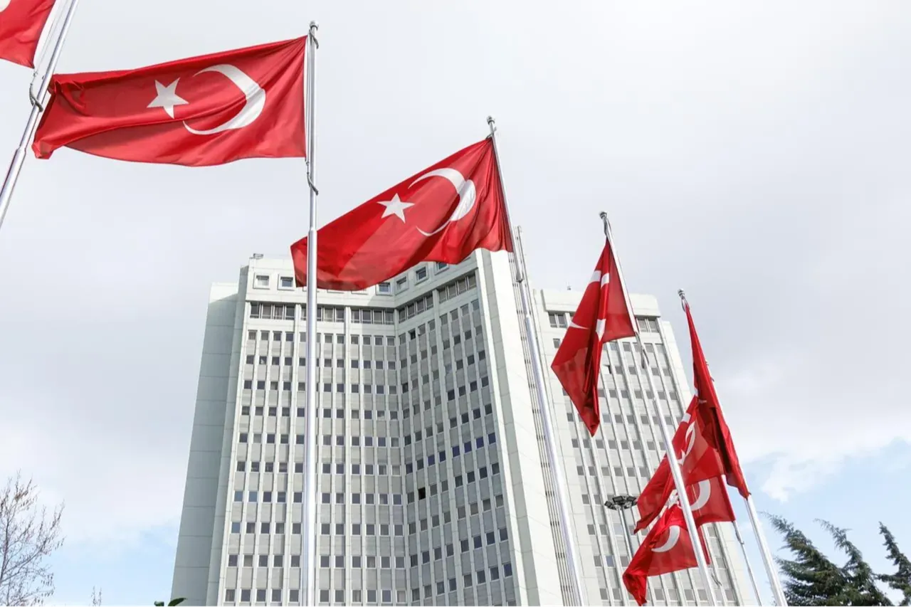 Turkish national flags hanging over the Ministry of Foreign Affairs Building in  Ankara, Türkiye. (Adobe Stock Photo)