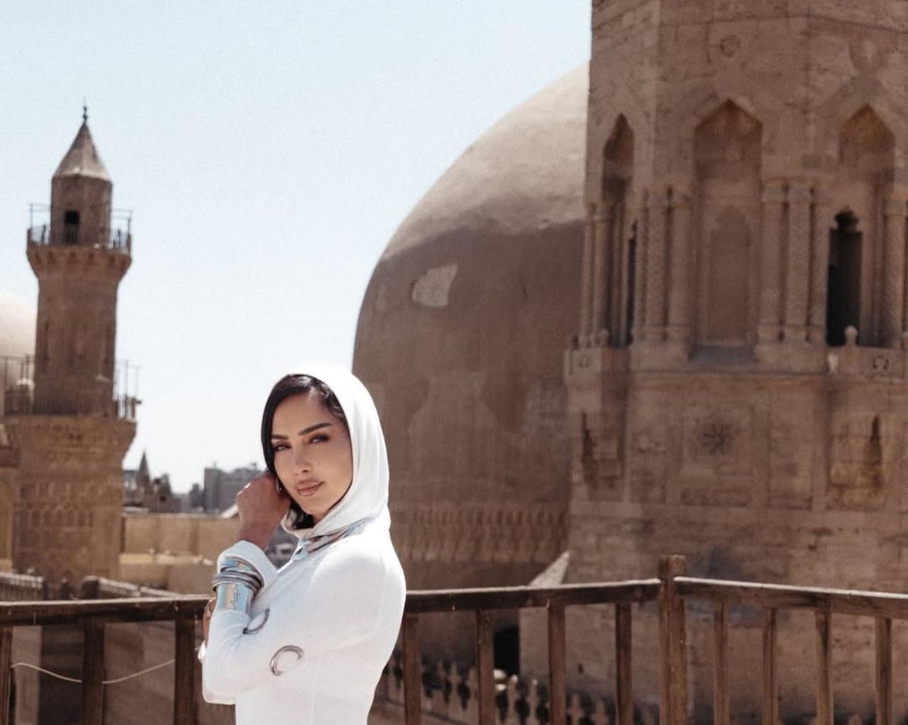 Shots from the latest photoshoot for Basma Bousil’s new song, filmed near the Citadel of Salah al-Din in Egypt on August 24, 2025. (Photo via Instagram / @BassmaBoussil)