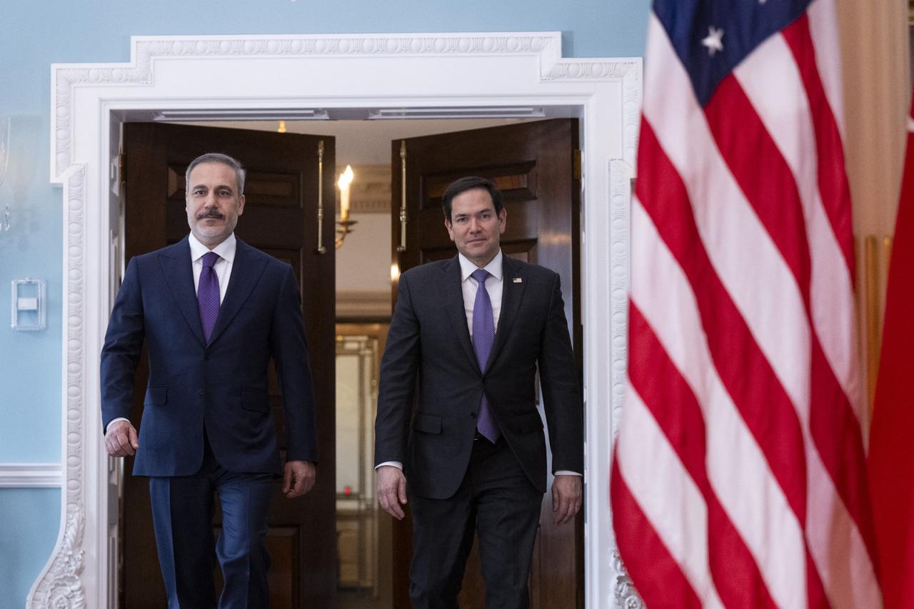 U.S. Secretary of State Marco Rubio meets with Turkish Foreign Minister Hakan Fidan in the Treaty Room of the State Department in Washington, DC, on March 25, 2025 (AFP Photo)