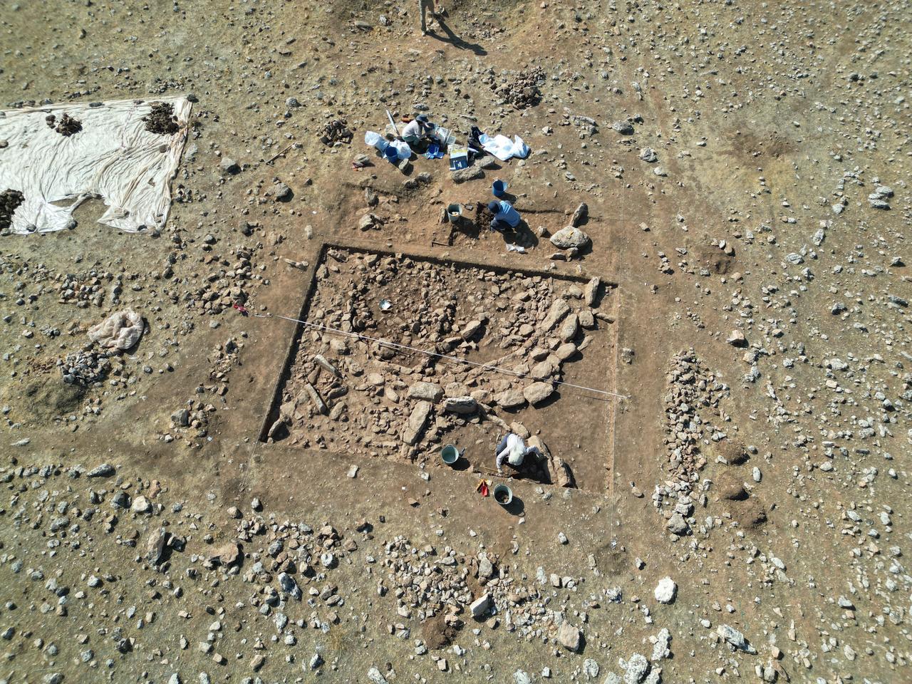An aerial view of the excavations carried out at Mendik Tepe, which is thought to be older than Gobeklitepe, described as the “zero point of history” and inscribed on the UNESCO World Heritage List in 2018, and Karahantepe in Sanliurfa, Türkiye, Aug. 27, 2025. (AA Photo)
