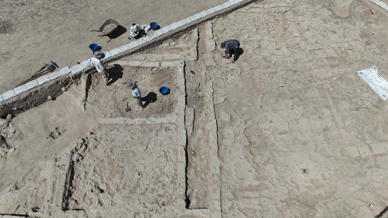 An aerial view of the ongoing excavations at Canhasan Mound in Karaman, Türkiye, Aug. 27, 2025. (AA Photo)