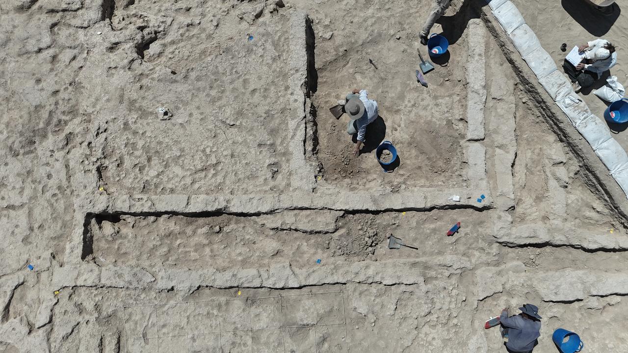 An aerial view of the ongoing excavations at Canhasan Mound in Karaman, Türkiye, Aug. 27, 2025. (AA Photo)