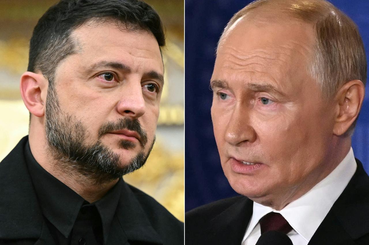 Ukrainian President Volodymyr Zelenskyy (L) and Russian President Vladimir Putin created on August 18, 2025. (AFP Photo)