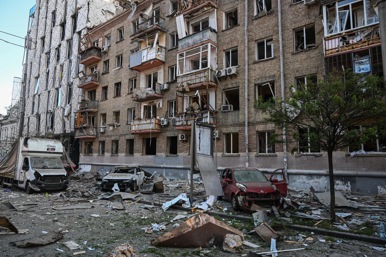 A general view of the site of an overnight Russian attack in Kyiv, Ukraine, on August 28, 2025. (AA Photo)