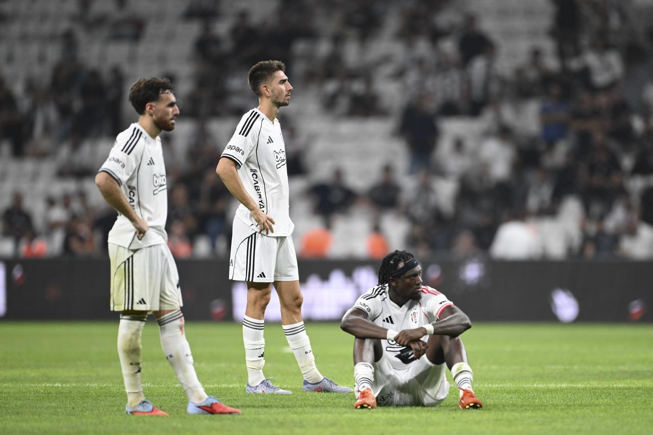 Players of Besiktas get upset after the UEFA Conference League play-off second leg match between Besiktas and Lausanne at Tupras Stadium in Istanbul, Türkiye, on August 28, 2025. (AA Photo)