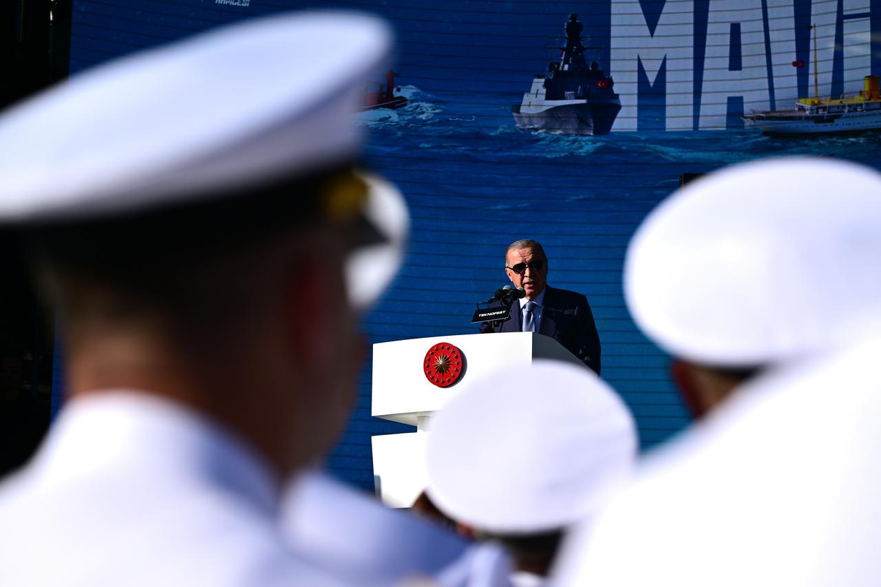 President Recep Tayyip Erdogan makes a speech at the TEKNOFEST Blue Homeland at Istanbul Shipyard Command in Istanbul, Türkiye, August 28, 2025. (AA Photo)