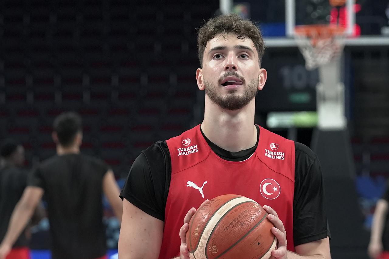 Alperen Sengun of Türkiye attends training session ahead of EuroBasket 2025 Group A basketball match against Latvia, Riga, Latvia, August 26, 2025. (AA Photo)