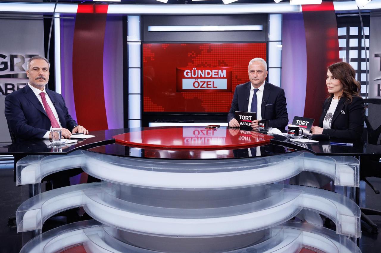 Foreign Minister Hakan Fidan attends a live broadcast in Ankara, Türkiye on August 28, 2025. (AA Photo)