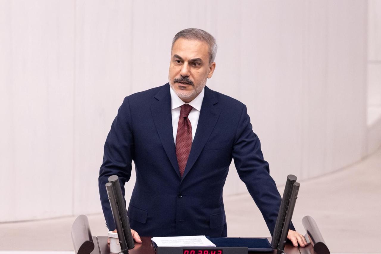Foreign Minister Hakan Fidan speaks at extraordinary meeting of Turkish Parliament in Ankara, Türkiye on Aug. 29, 2025. (AA Photo)
