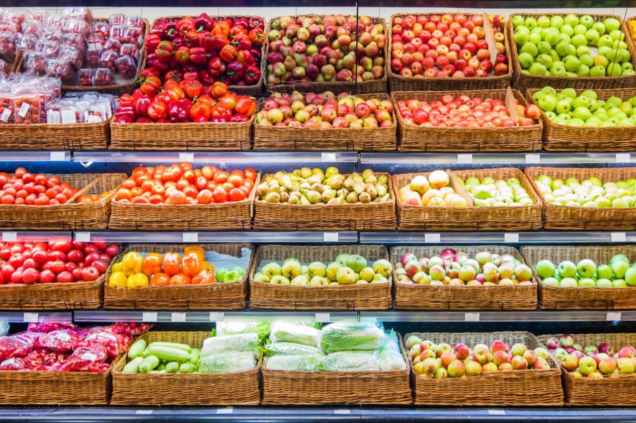 File photo shows a wide selection of fresh fruits and vegetables displayed at a supermarket. (Adobe Stock Photo)