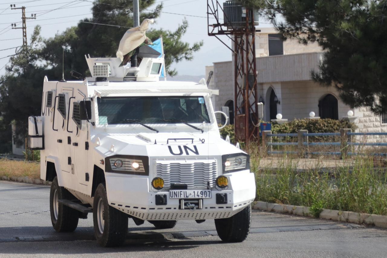 Members of the United Nations Interim Force in Lebanon (UNIFIL) patrol the southern Lebanese Marjayoun district, near the border with Israel, on October 16, 2024. (AFP Photo)