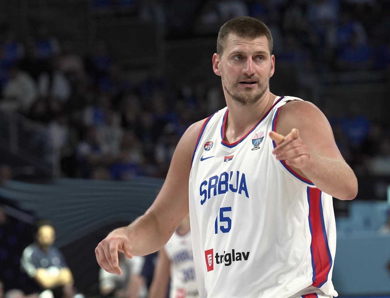 Serbia’s Nikola Jokic gestures during the Group A third match of the FIBA EuroBasket 2025 between Serbia and Estonia at Riga Arena, Riga, Latvia., August 27, 2025. (AA Photo)