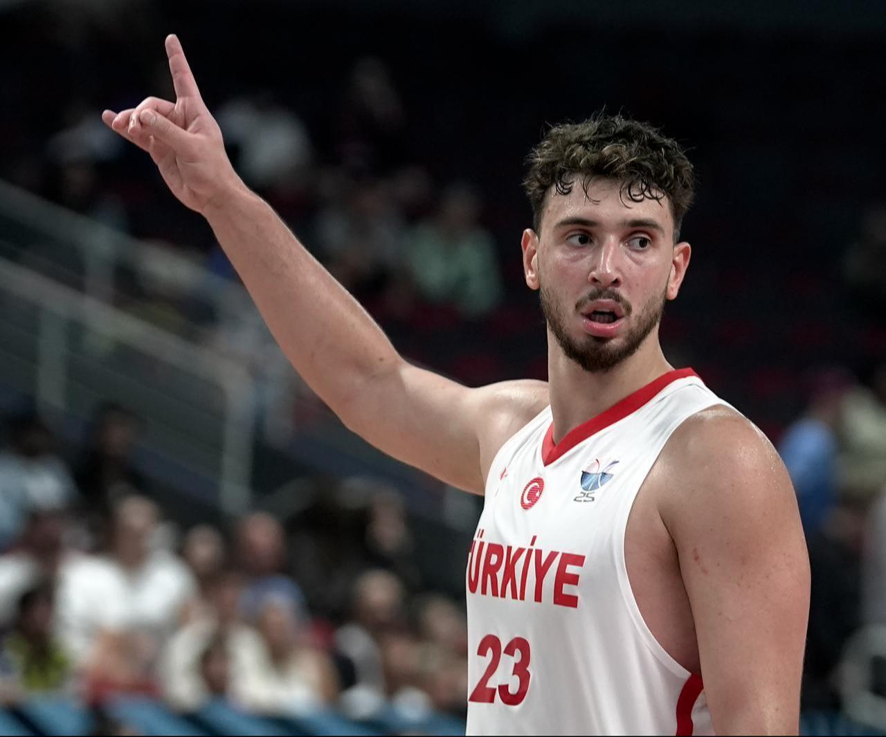 Alperen Sengun of Türkiye in action during the FIBA EuroBasket 2025 Group A basketball match between Türkiye and Portugal in Riga, Latvia, August 30, 2025. (AA Photo)