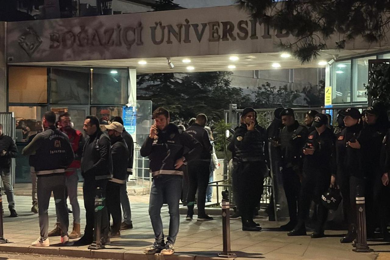 Turkish police officers take precautions around the campus after the incidents at Bogazici University in Istanbul, Türkiye on May 13, 2025. (IHA Photo)
