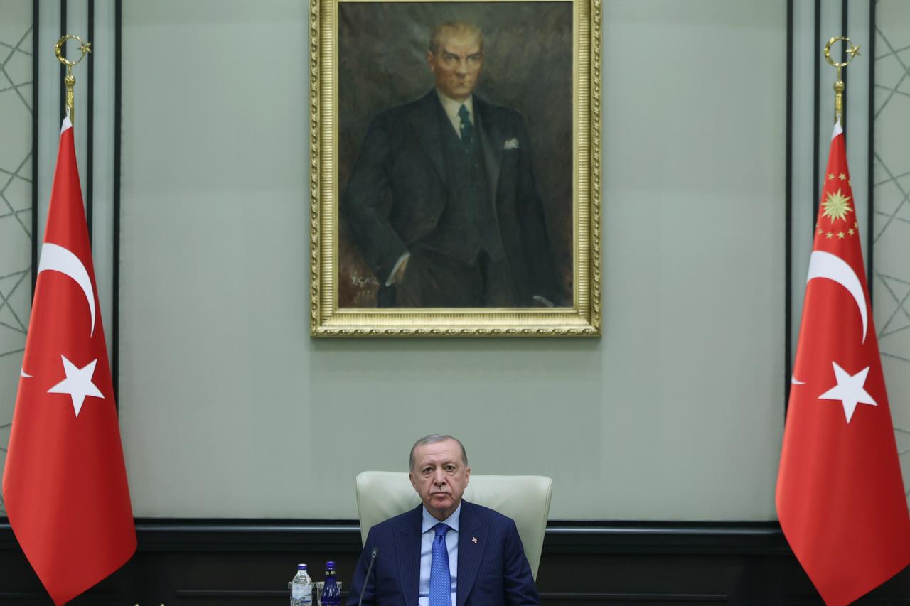 President Recep Tayyip Erdogan chairs the National Security Council (NSC) meeting at the Presidential Complex in Ankara, Türkiye, on July 30, 2025. (Photo via TUR Presidency/Mustafa Kamaci)
