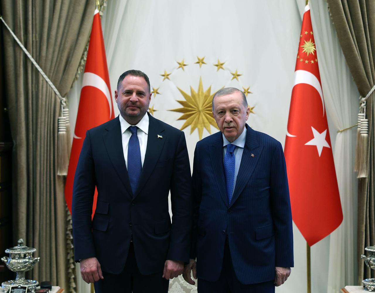 President Recep Tayyip Erdogan with Andriy Yermak, Head of the Office of the President of Ukraine in Ankara, Türkiye on July 23, 2025. (Photo via TUR Presidency)