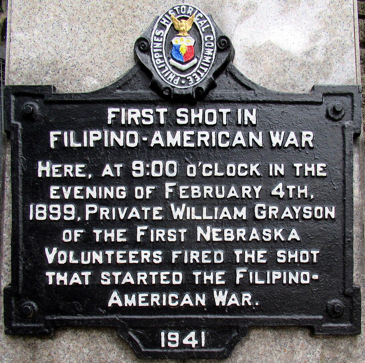 Historical marker installed by the Philippines Historical Committee in 1941 to commemorate the shot that started the war, accessed on Aug. 4, 2025. (Photo via Wikipedia Commons)