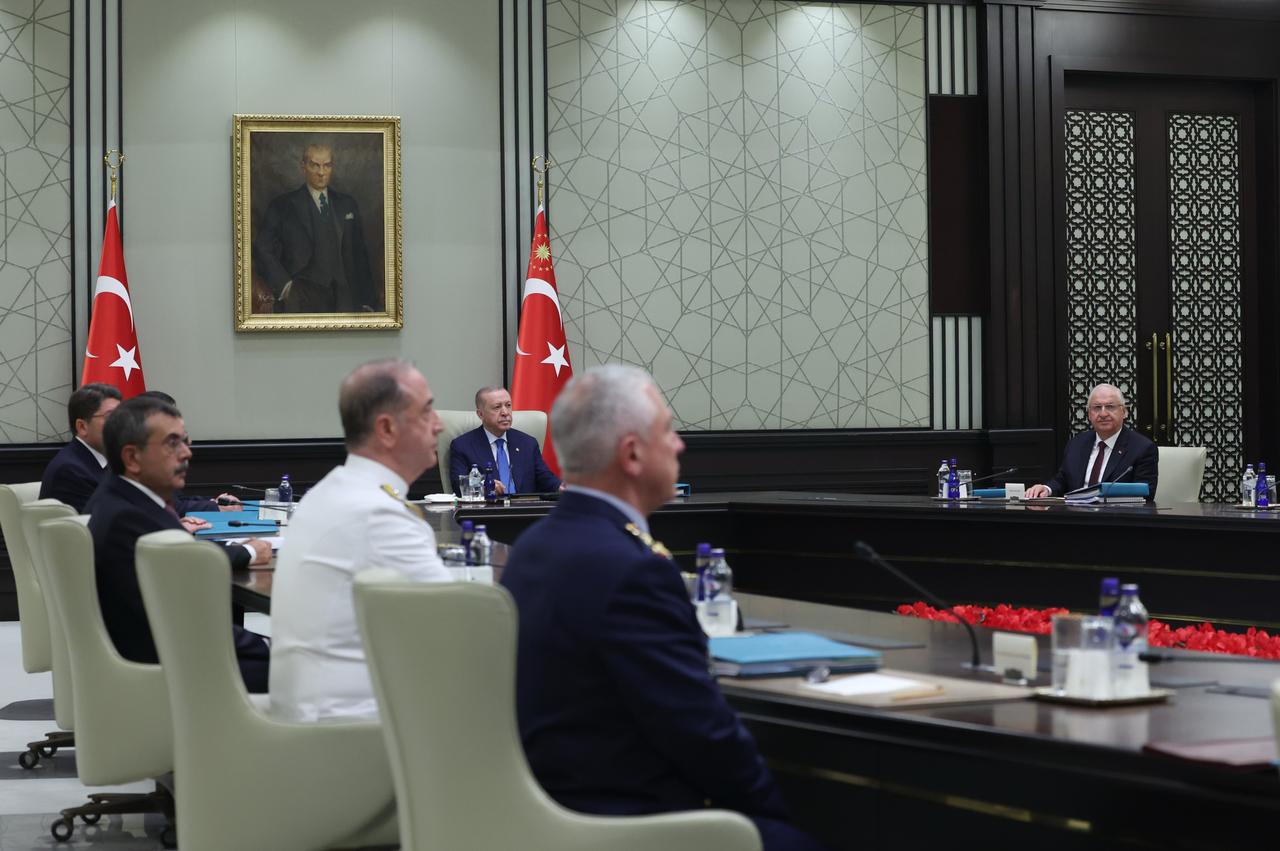 President Erdogan chairs the Supreme Military Council (YAS) meeting at the Presidential Complex in Ankara, Türkiye, on August 5, 2025. (Photo via TUR Presidency/Mustafa Kamaci)