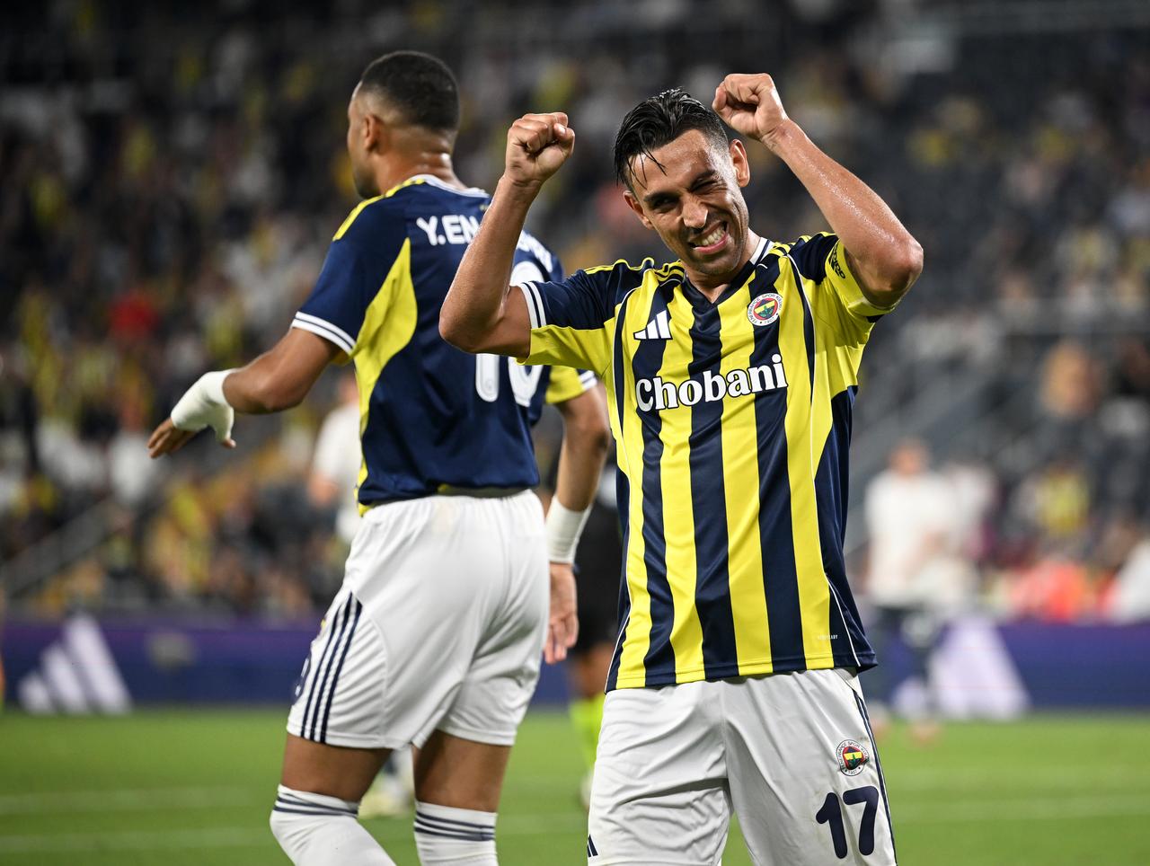 Irfan Can Kahveci (17) of Fenerbahce celebrates after scoring a goal with his teammates during a friendly match against Lazio at Chobani Stadium in Istanbul, Türkiye, July 30, 2025. (AA Photo)