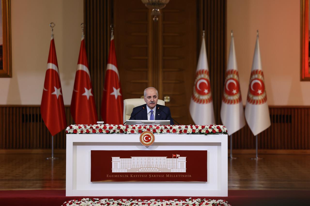 Parliament President Numan Kurtulmus speaks at the first meeting of commission in line with the goal of a “terror-free Türkiye in Ankara on 5 August, 2025. (AA Photo)