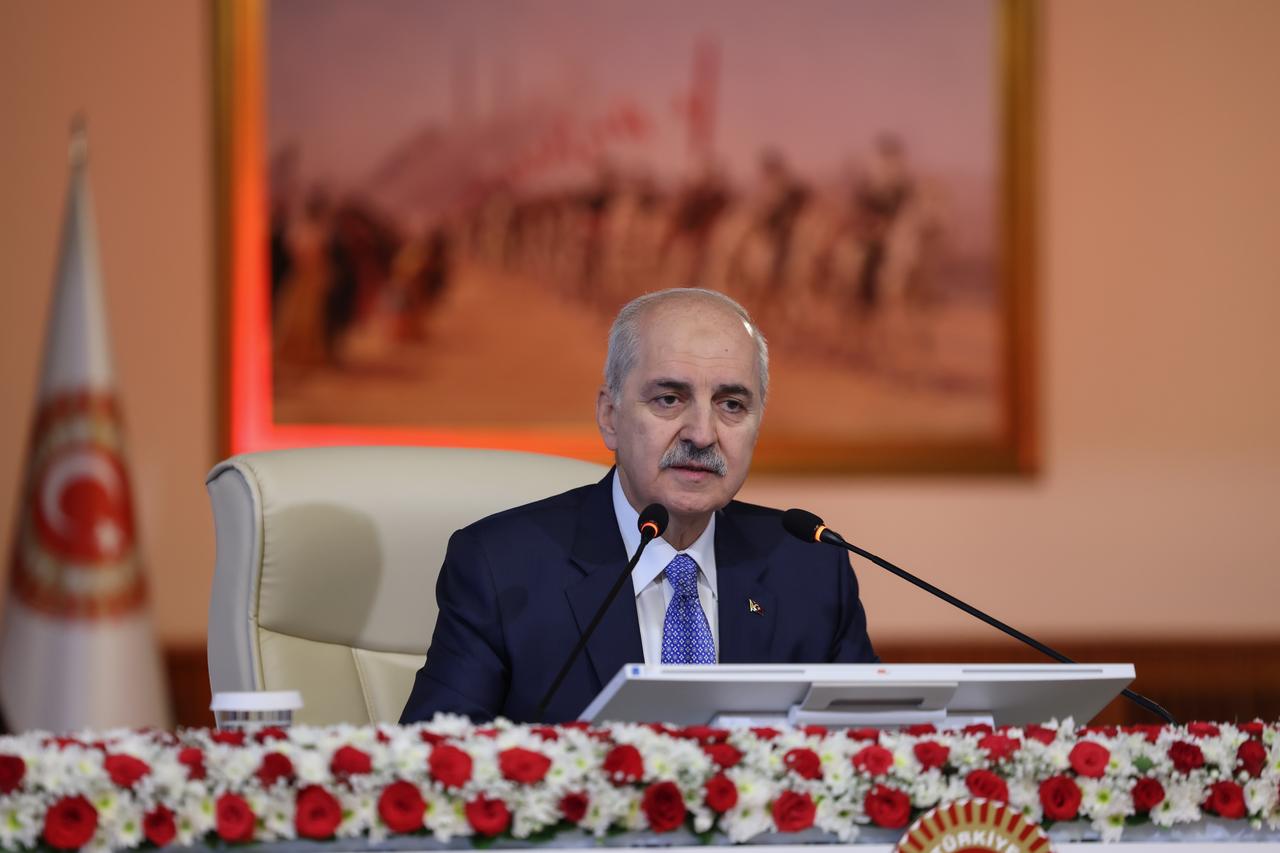 Parliament President Numan Kurtulmus speaks at the first meeting of commission in line with the goal of a “terror-free Türkiye in Ankara on 5 August, 2025. (AA Photo)