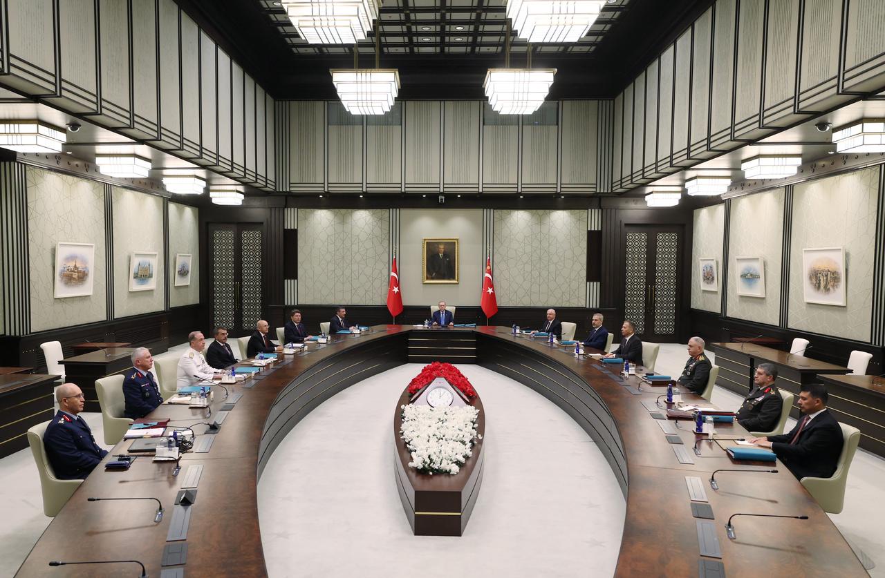 President Recep Tayyip Erdogan chairs the Supreme Military Council (YAS) meeting at the Presidential Complex in Ankara, Türkiye, on August 5, 2025. (Photo via Turkish Presidency/Murat Kula)