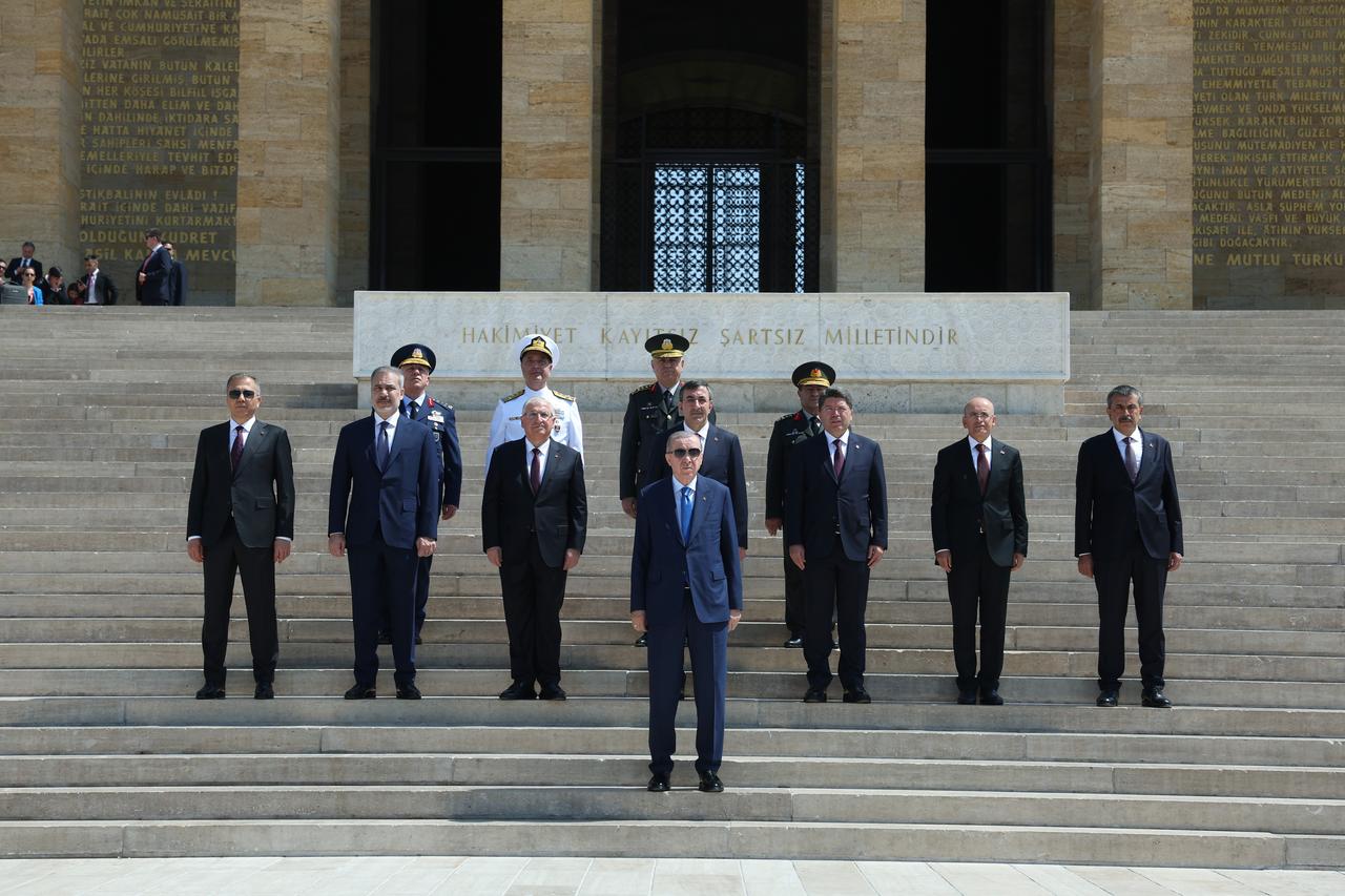 President Erdogan leads members of the Supreme Military Council (YAS) during a visit to Anitkabir in Ankara, Türkiye, on August 5, 2025. (Photo via TUR Presidency/Mustafa Kamaci)