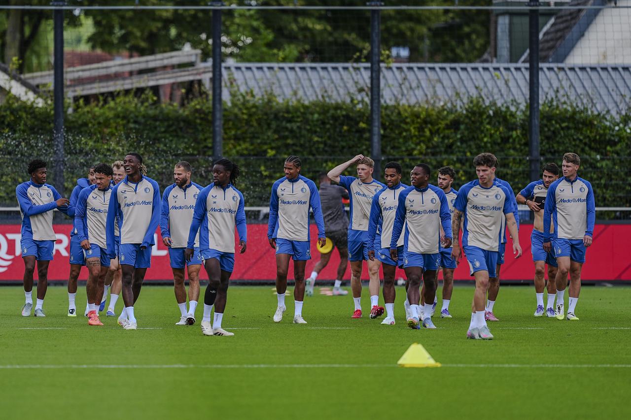 Player of Feyenoord attend the training led by head coach Robin van Persie at the Feyenoord 1908 Trainings complex in Rotterdam, Netherlands on August 05, 2025. (AA Photo)