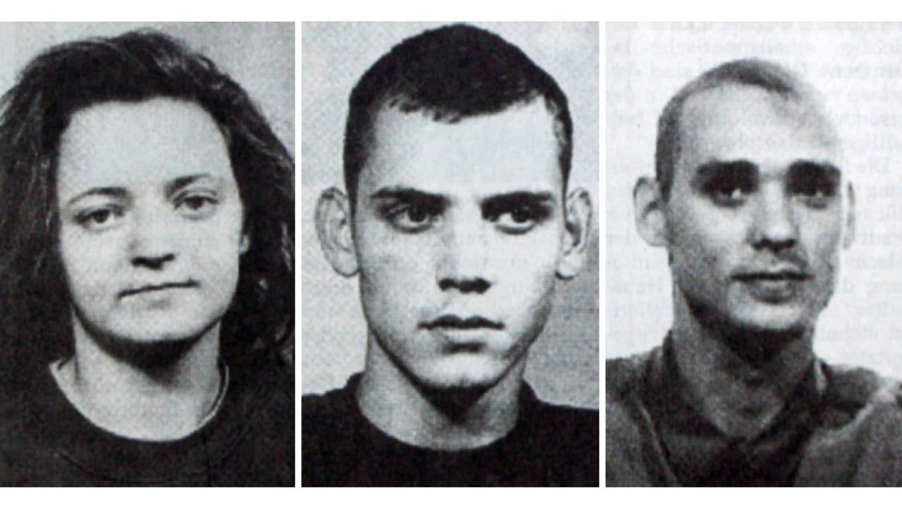 A combo of reproductions from the German newspaper shows wanted posters of Beate Zschaepe (from left), Uwe Boehnhardt, and Uwe Mundlos. (Photo via DPA)