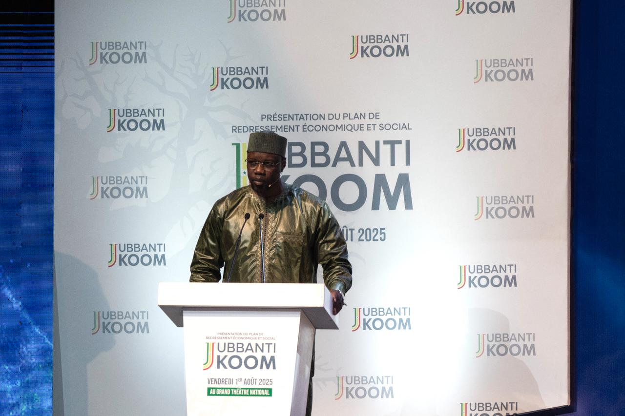 Senegalese Prime Minister Ousmane Sonko speaks at the Grand Theatre in Dakar on August 1, 2025. (AFP Photo)