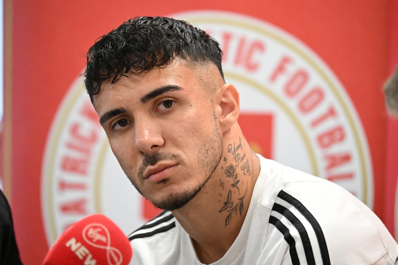 Emirhan Topcu of Besiktas speaks during a press conference held at Tallaght Stadium a day before the UEFA Europa Conference League third qualifying round first leg match between St. Patrick's and Besiktas in Dublin, Ireland, August 06, 2025. (AA Photo)