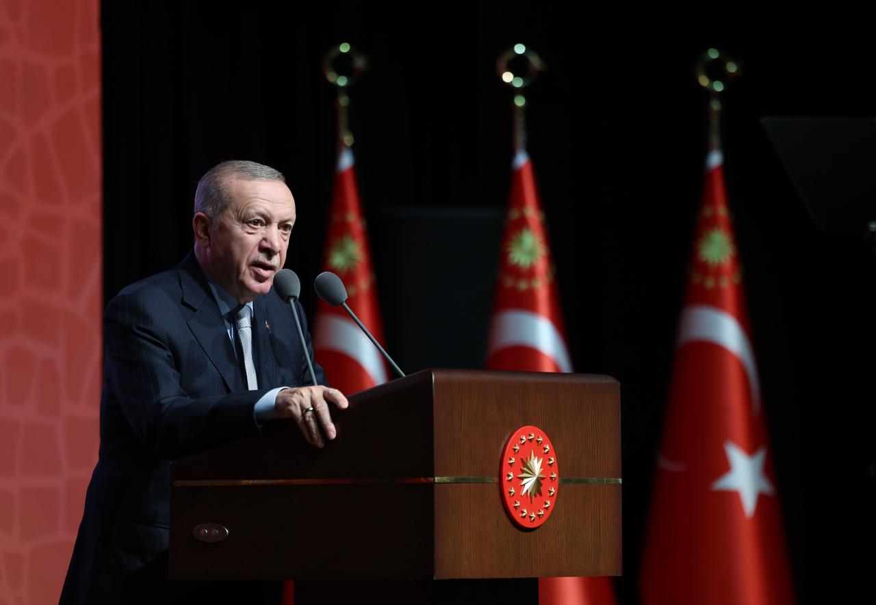 President Erdogan delivers a speech at the Presidential Nation's Library in Ankara, Türkiye on August 06, 2025. (Photo via Turkish Presidency/Mustafa Kamaci)