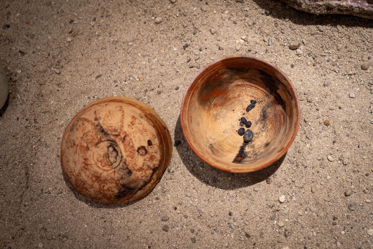 The sunken ship was primarily carrying olive oil made from olives harvested along the coasts of Gaza and Palestine, and among the cargo, an amphora containing actual olive pits was also discovered, at the Golden Age of Archaeology Exhibition in the Presidential Library, Ankara, Türkiye, August 8, 2025. (AA Photo)
