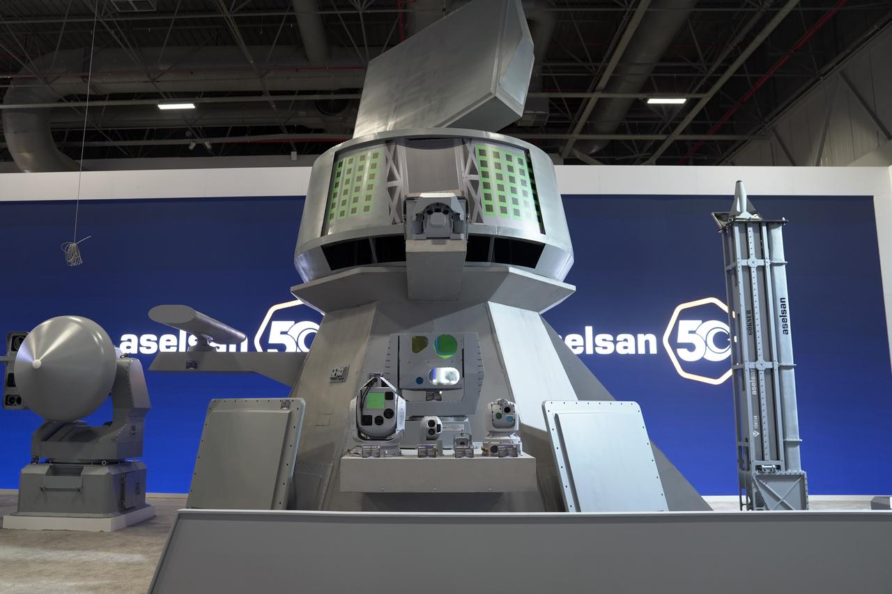 GOKSUR VLS Vertical Launch Air Defense System, CENK 350-N 4D Multifunctional Radar and IDENTIFFY SSR 850 at the IDEF 2025 in Istanbul, Türkiye on July 22, 2025. (AA Photo)