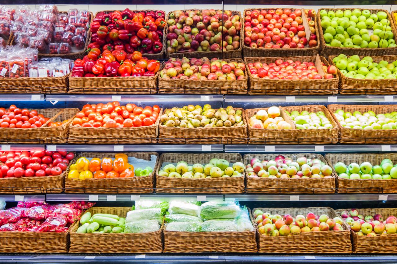 File photo shows a wide selection of fresh fruits and vegetables displayed at a supermarket. (Adobe Stock Photo)