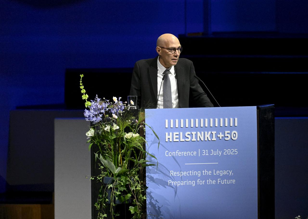UN High Commissioner for Human Rights Volker Turk delivers a speech during the opening of the Helsinki +50 Conference in Helsinki, Finland, on July 31, 2025. (AFP Photo)