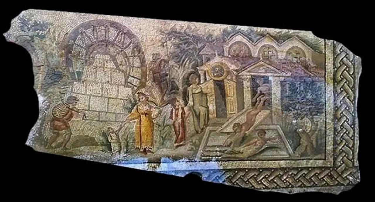 The earliest reference to the Norias in the area is this Roman mosaic in the ancient city of Apamea (c. 350 AD). Image Source: PAP
