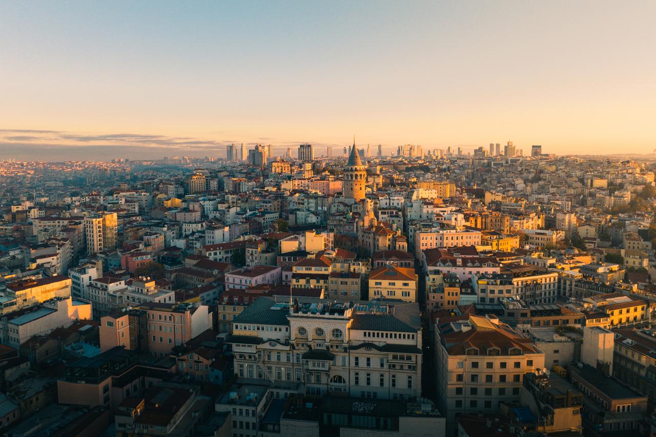 Aerial view of Galata Tower and surrounding neighborhoods in Istanbul, Türkiye. (Adobe Stock Photo)